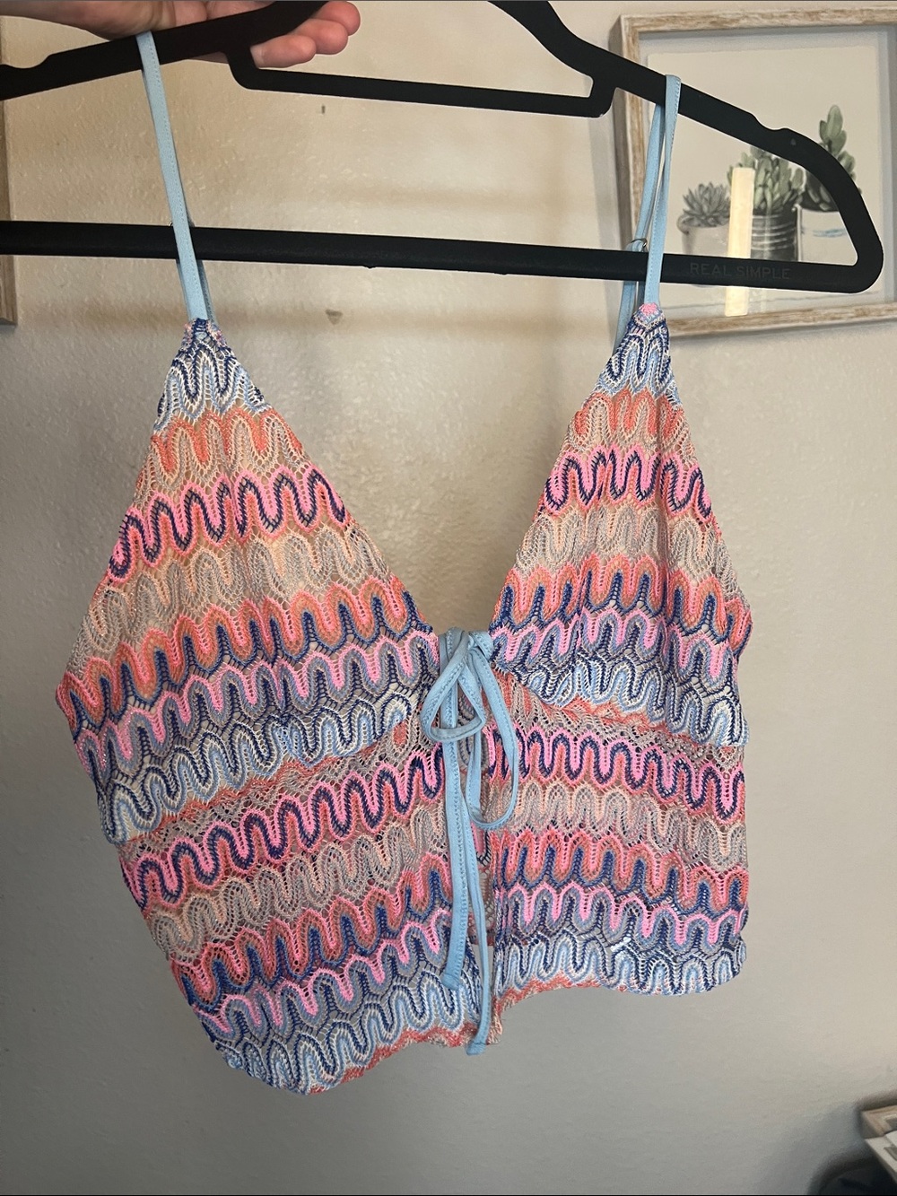 Multicolor Crochet Crop Top with Tie Front